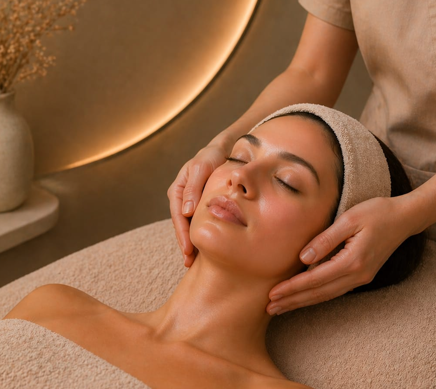 Une cliente qui prend soin d'elle lors d'un soin du visage Regen Skin dans un cabinet d'esthétique.